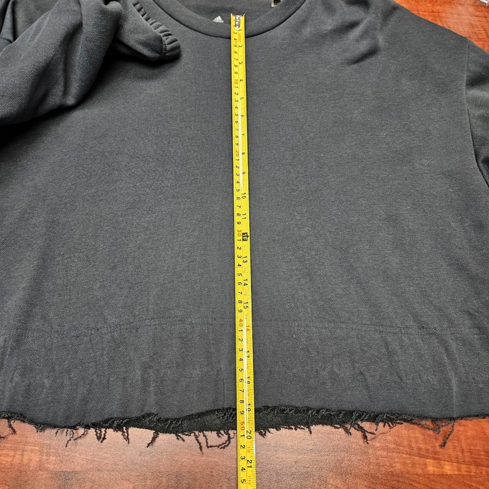 Adidas Made With Nature Studio Lounge Sweatshirt M Carbon Gray Cropped Raw Hem - Picture 4 of 12